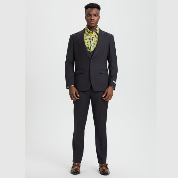 Stacy Adams Solid 3pc Men's Suit w/ U-Neck Vest, Dark Charcoal - Picture 2 of 5